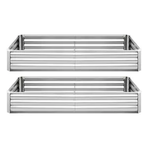 VEVOR 2 Pack Galvanized Raised Garden Beds, 6 x 3 x 1 ft, Rectangular Metal Planter Boxes Kit Outdoor, Bottomless Elevated Planting Box with Gloves, Alu-Zinc, for Growing Flowers Vegetables, SilverSummervibes Veggie Shaped Pots Stackable Pots