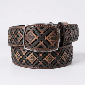 Men’s Western 2" Belt – Laser Cut Leather Design Pattern Cowboy Rodeo Style