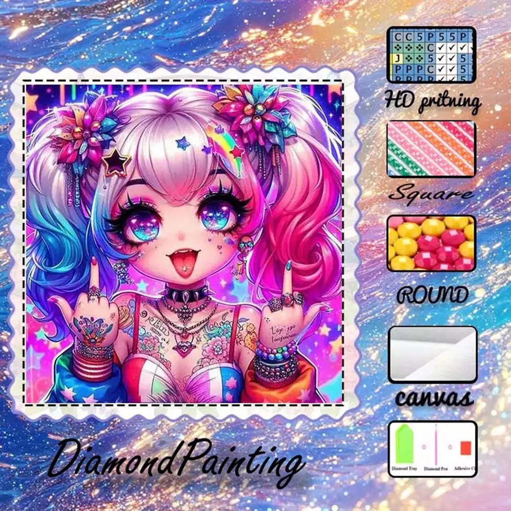 DIY 5D Flocking Cloth Diamond Painting Kit, AB Drill, Fairy Dust Drill, Crystal Drill, Girls, Color Hair, Gesture, Diamond Embroidery, Special Craft Diamond Art Kit, Wall Decor, Gift for Family, Lovers, Friends, Handicraft