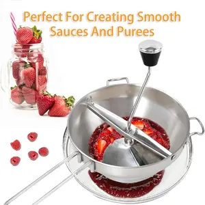 Food Mill-8.1" Stainless Steel Rotary Food Mill with Hand Crank and 3 Grinding Discs - Grind & Puree Tomato Sauce, Mashed Potatoes - or for Canning Applesauce