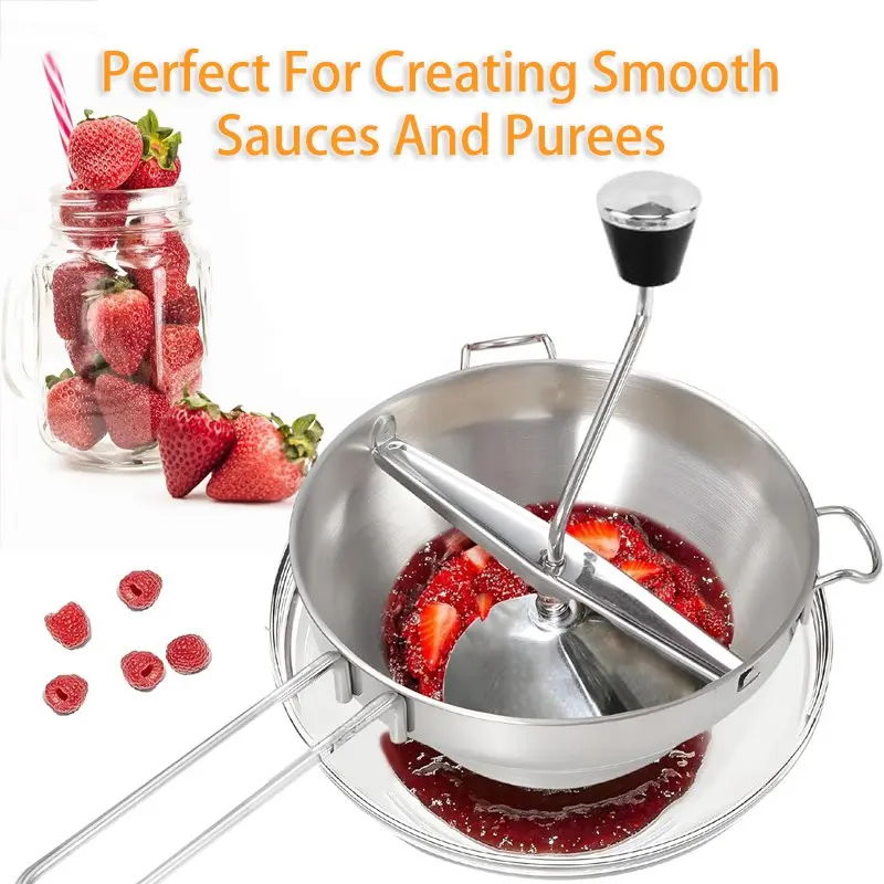 Food Mill-8.1" Stainless Steel Rotary Food Mill with Hand Crank and 3 Grinding Discs - Grind & Puree Tomato Sauce, Mashed Potatoes - or for Canning Applesauce - Manual Food Processor