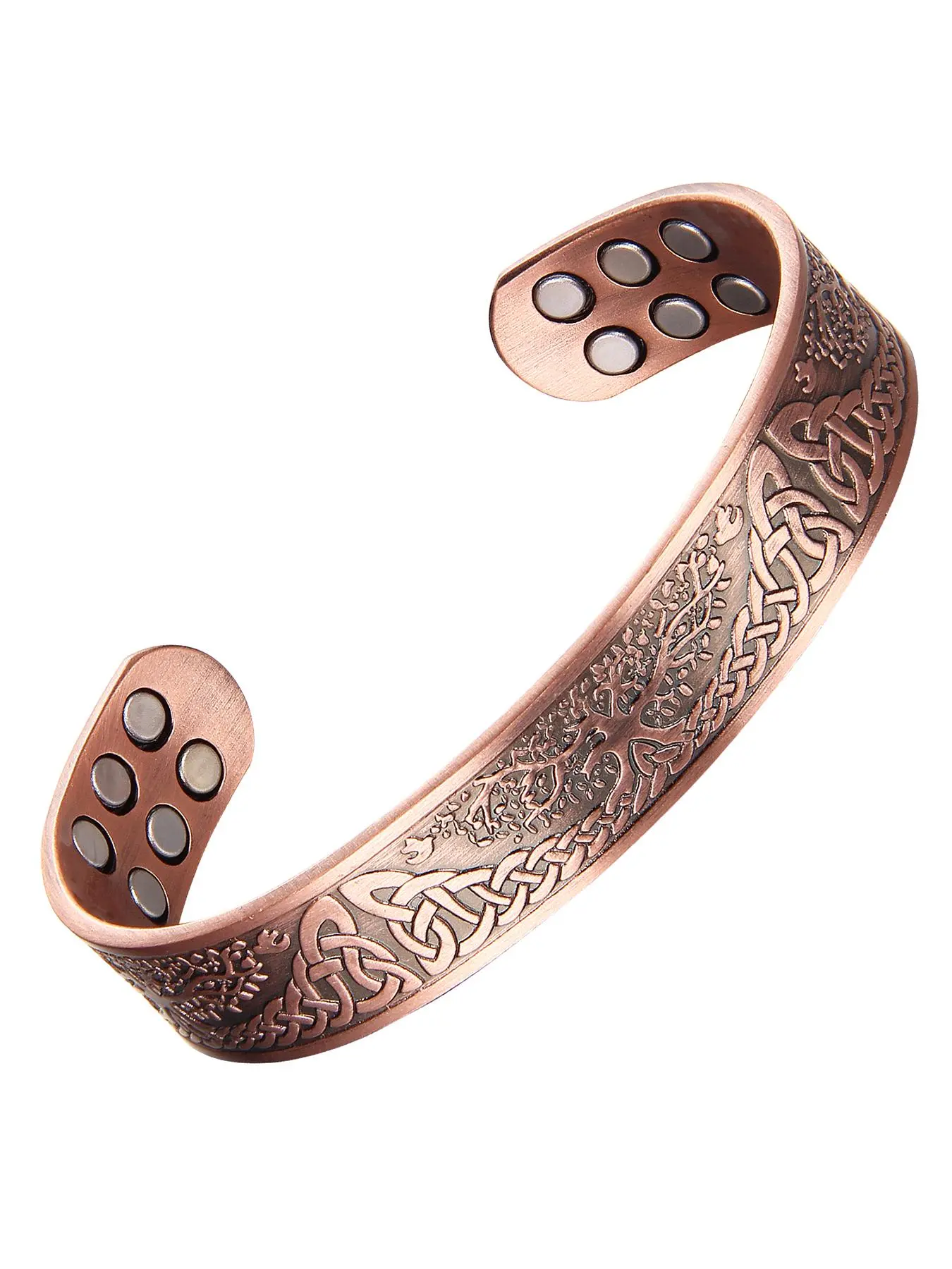 Men's Vintage Tree of Life Copper Cuff Bracelet, Adjustable Magnetic Bangle Jewelry for Everyday and Party Wear, Trendy Bangles