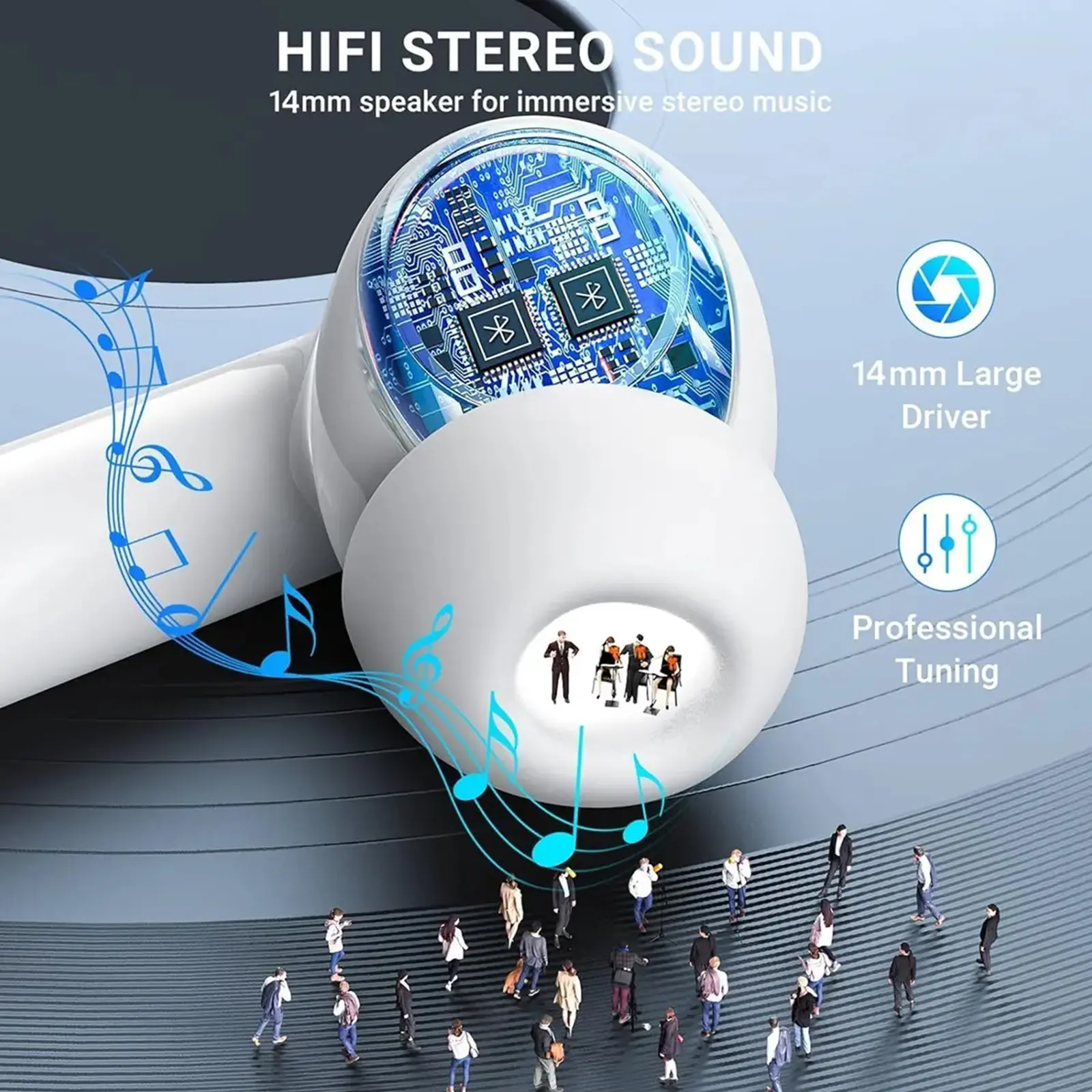 Wireless Bluetooth Earbuds with Active Noise Cancellation, USB-C Fast Charging Case, Rechargeable Battery, Auto Pairing, Wide Device Compatibility, Hands-Free In-Ear Headphones for Music & Movies