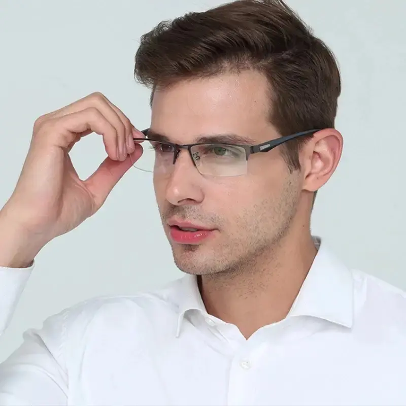 Semi-Rimless Rectangular Metal Frame Eye Glasses, Photochromic Progressive Lenses for Comfortable Casual Wear, +100 to +400 Strength, Eyeglasses