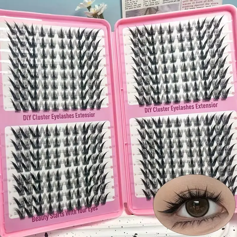 Anime Cluster Eyelashes, Natural Pointed Faux Lashes, Thin Korean Makeup, Eyelash Extensions, 256 Pieces Cartoon Style False Eyelashes, Cosmetic False Lashes, Eyelash Clusters