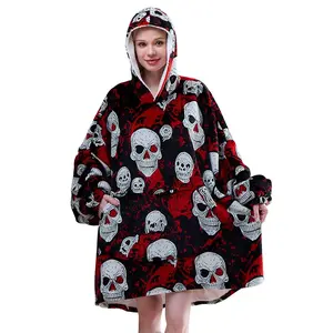 Halloween Pumpkin Wearable Blanket Hoodie, Cozy Oversized Plush Sherpa Fleece Sweatshirt Giant Hood and Big Pocket, Warm Comfy Fall Winter Wearable Hoodie for Lounging, Camping, Sleeping, Movie Nights, Holiday Party and Halloween Gifts