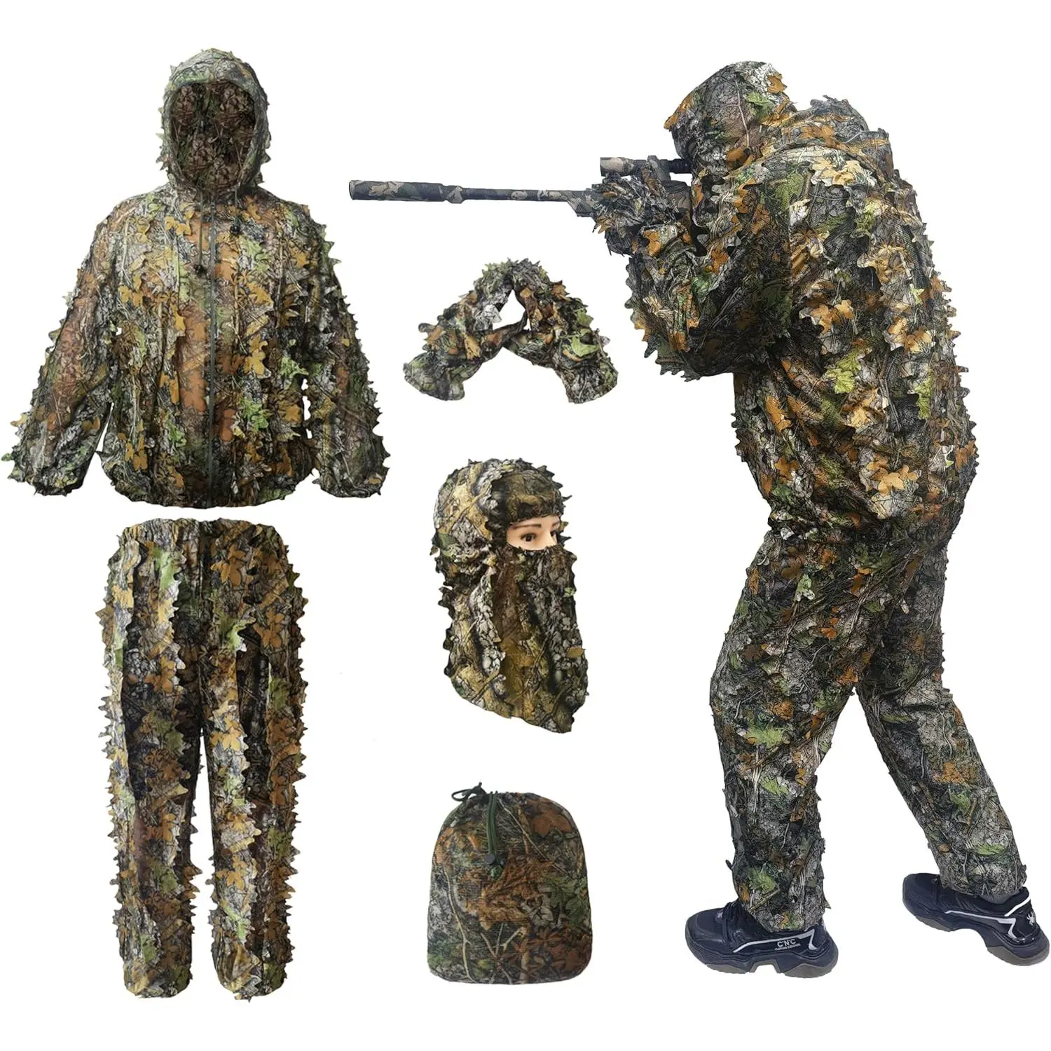 Suit, Geely Suit Full Face Mask Gloves Set, Suit for Men, Outdoor Camouflage Lucky Suit, Turkey Hunting Camouflage Suit, Outdoor Jungle Games and Halloween.