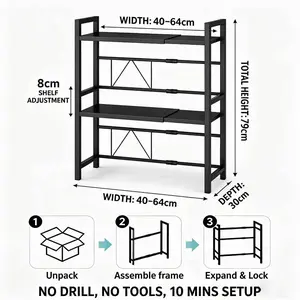 Heavy-Duty Microwave Stand | 60lbs Load-Bearing | Adjustable Height Over the Rack Shelf | Carbon Steel Kitchen Counter Organizer | Quick Tool-Free Assembly | Multi-Purpose Storage (Bathroom, Garage) | Includes 6 Utility Hooks