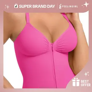 FeelinGirl Seamless Covered Bust Jumpsuit Thong Bodysuit Peach heart collar Fit Womenswear Comfort Shapewear Breathable Comfortable Day Tummy Tuck Garment Shaper Clothes Smooth Zipper Spaghetti Strap new Super Brand Day #Summervibes