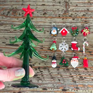 Large Glass Christmas Tree with 12 Ornaments - Lampwork Design