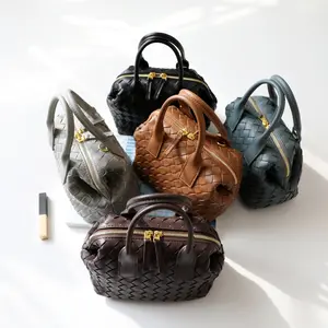 Velora Handwoven Cowhide Boston Bowling Bag – Genuine Leather Shoulder & Handbag crossbody