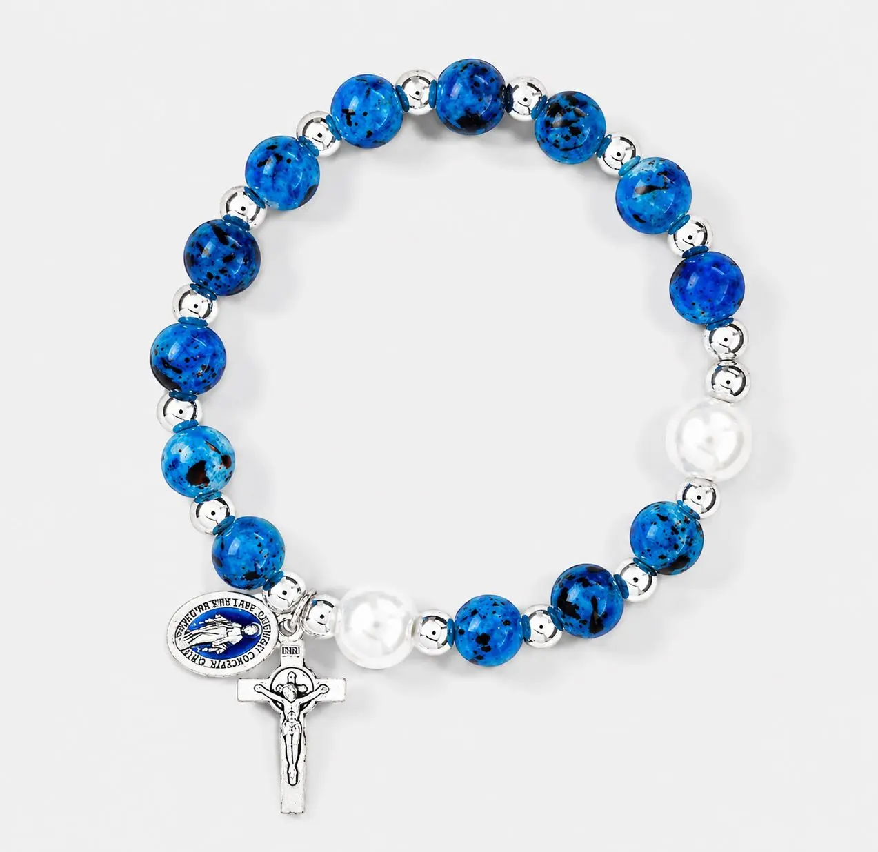 MIRACULOUS BLUE ENAMEL PEARL ROSARY BRACELET