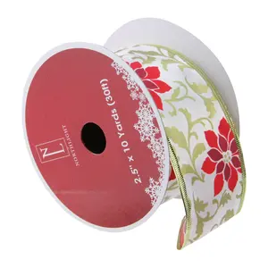 Northlight 12 Red Poinsettia Gold Ribbon Spools  - 2.5 x 120