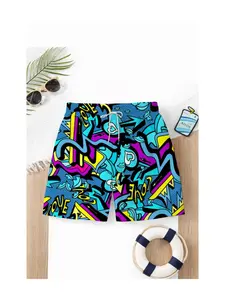 Summer Kids Street Graffiti Print Drawstring Beach Pants, Boys' Loose Fit Trendy Swim Trunks, Casual Short Beachwear for Children