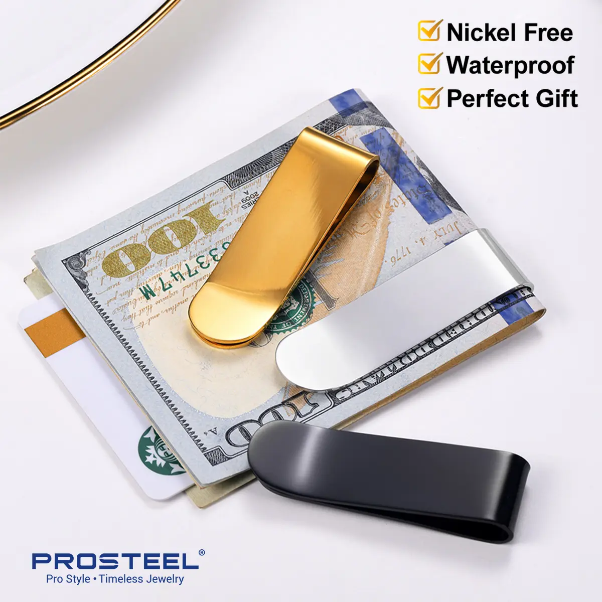 PROSTEEL Polished Money Clips Stainless Steel Wallets Clip Jewelry Unisex For Men Women with Gift Box