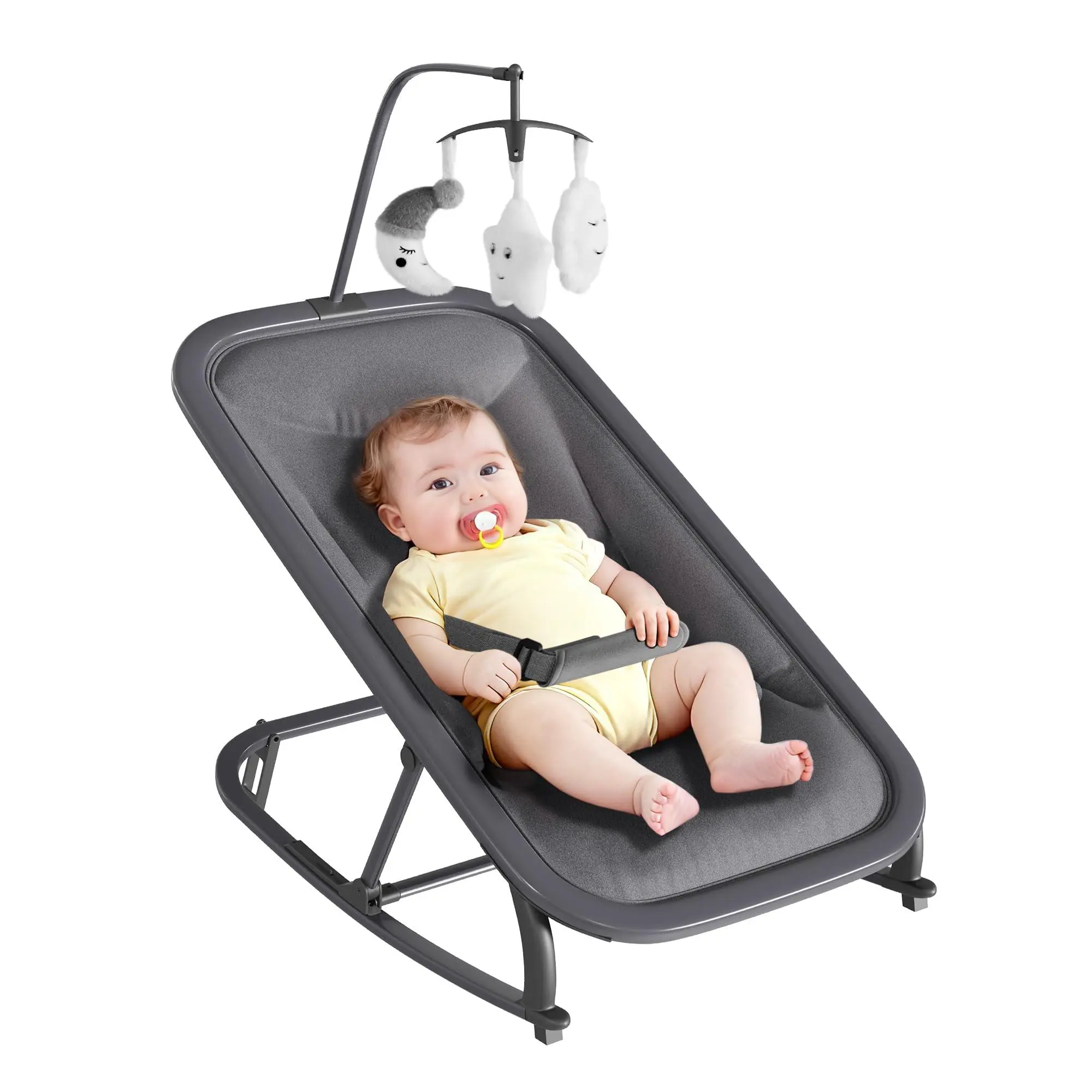 2-in-1 Baby Bouncer & Rocker Chair with Removable Toy Bar - 3-Position Reclining Seat for Newborns & Infants, Lightweight Aluminum Frame & Machine-Washable Fabric - Convertible Bouncer Rocker, Colorful Toys