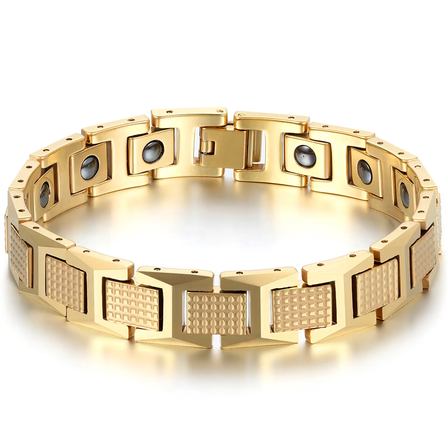 OIDEA Men's Bold Style Tungsten Steel Link Band with Magnetic Inlay and Push-Button Clasp, High-Polish Finish - Birthday, Father's Day Gift, 8.2" (20.8 Cm), Bracelet, Heavy Tungsten Links, High-Density Tungsten Steel