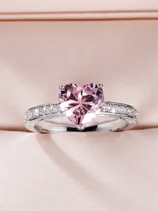 1 PC Fashion Heart Cubic Zirconia Ring For Women For Valentine's Day Gift Wedding Engagement Jewelry