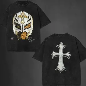 Rey Mysterio Washed T-Shirt Wrestling Shirt WWE Fans WWE Tee Menswear Cotton Crewneck Premium American Made Acid Washed 100% Cotton X9D E73