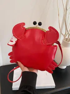 Fashionable Cartoon Crab Shaped Shoulder Bag, Cute PU Leather Crossbody Bag for Women, Simple and Cute Niche Style Women's Bag for Daily Commuting, Shopping, Going Out, Crossbody Purse, Cross Body Bags