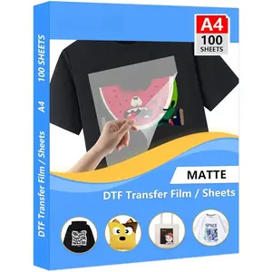 100 Sheets DTF Transfer Film Paper A4 Double Sided Thick Clear Pretreat Sheets, PET Heat Transfer Paper for Inkjet Printer DTG Printer Direct Print On T Shirts Textile