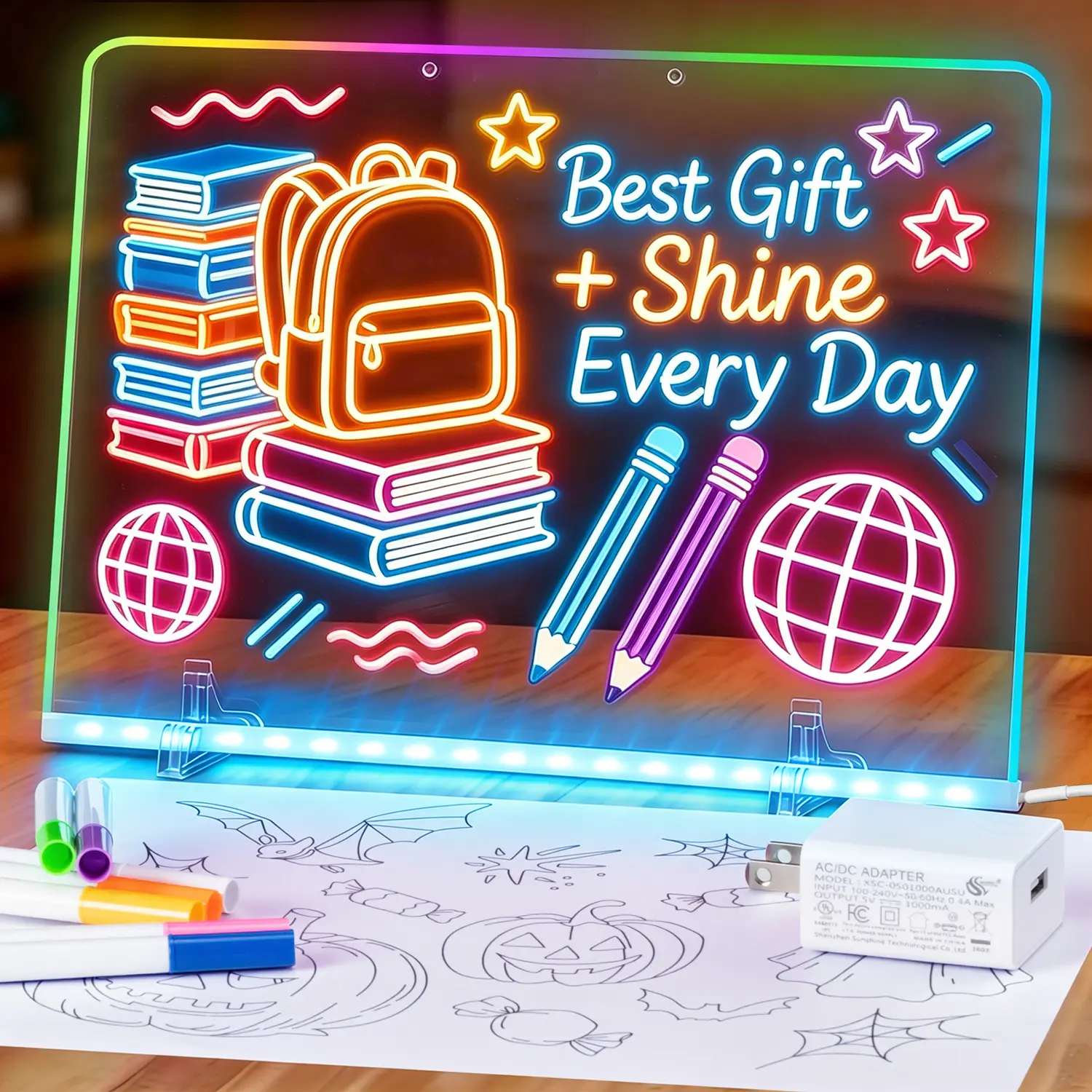 FINENOLO 16 Inch Rechargeable LED Drawing Board, Glow Doodle Sketch Pad with 7 Light Effects & Colorful Neon Lights, Educational Light Up Writing Tablet, Ideal Gift for Easter Birthday Christmas DealsforYouDays