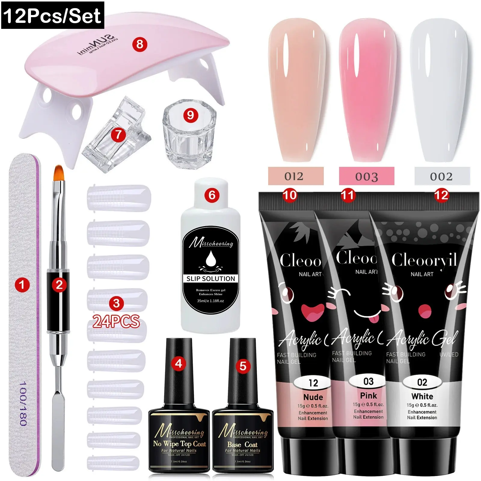 15ml Poly Nail Gel Extension Kit, 12pcs / 10pcs Set with Nail Forms, Brush, Crystal Nail Extension Gel, Nail Starter Kit, Mini Acrylic Brush Cleaning Cup, Professional Nail Art Tool Kit DIY Nail Art, Manicure, Nails Kit, Polygel Nail Kit, Nail Art Kits