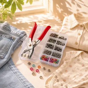 No-Sew Snap Fastener Pliers Kit for Clothes, Easy DIY Button Repair Tool with Metal Snaps for Jeans, Jackets, Bags & Crafts