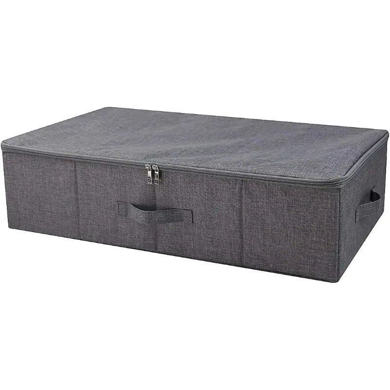Underbed Storage Boxes for Bedding Garment Duvets Blankets Shoes Folding Fabric Rigid Under bed Storage Bins with Zip Lid Washable Black Gray