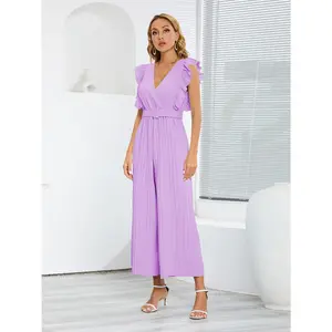 Ruffled Surplice Cap Sleeve Jumpsuit