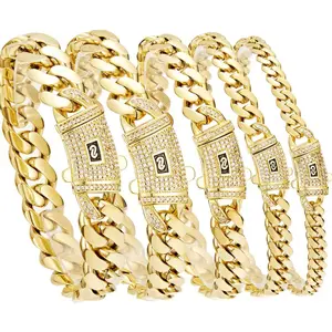 14K Gold Plated Stainless Steel Cuban Link Bracelet - 6mm-14mm, Zircon Clasp, for Men & Women, Perfect Gift for Birthday & Anniversary
