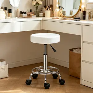 summervibes 【Mother's Day Gifts】Karlhome Round Adjustable Salon Stools (2 Versions Available) - Backrest-Included & Backrest-Free Options, Black & White Color Choices, Ideal for Bar Counter & Study Room, chair Pu Leather Chair