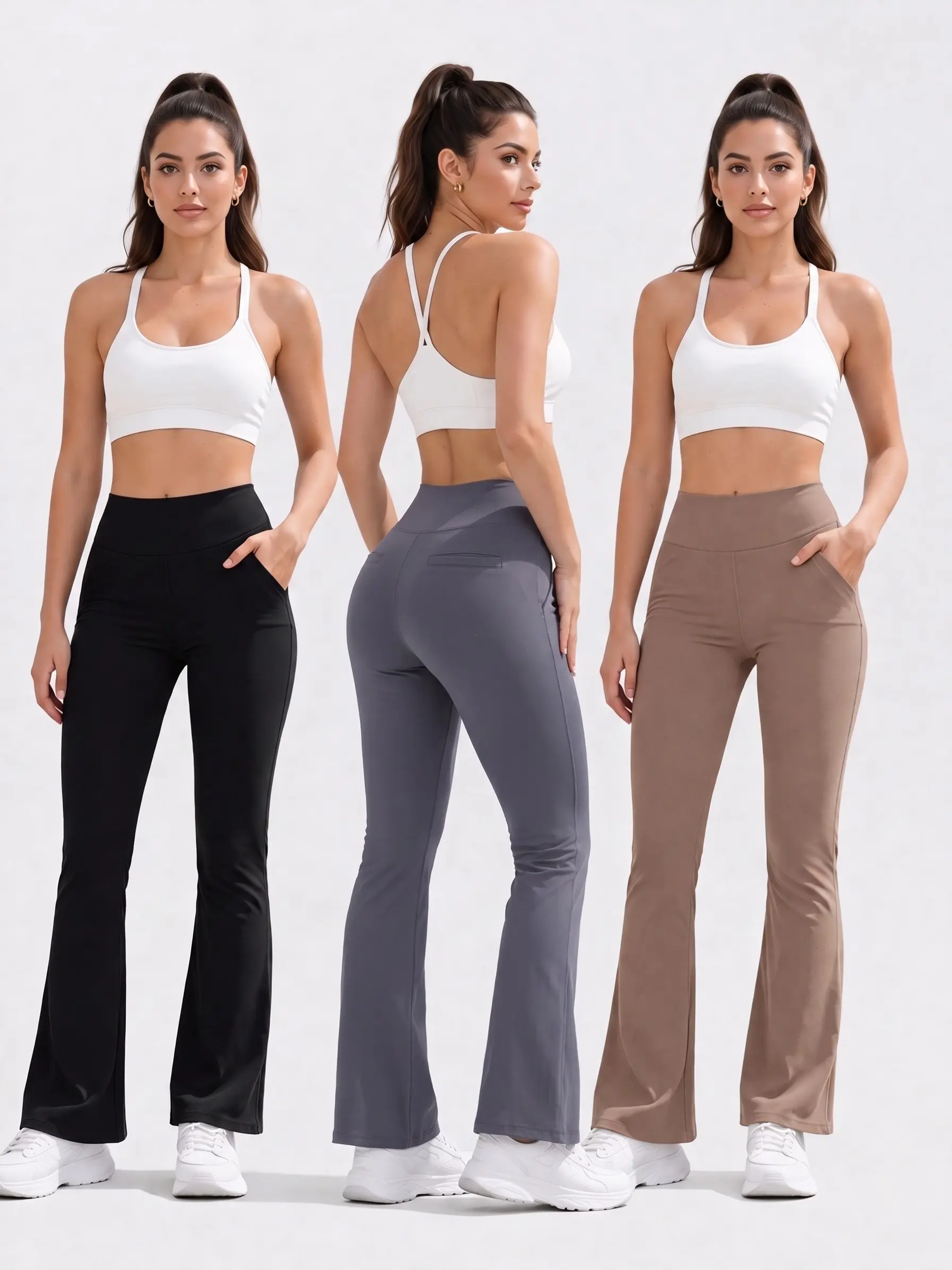 CQQNBV Female High-Waisted Wide Leg Yoga Pants with Pockets - Seamless, Tummy Control, Wrinkle Resistant, Lightweight, Comfortable to Wear, Soft Breathable Machine Washable Lounge Pants for Workout, Daily Wear Summer Elegant