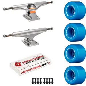 Independent Skateboard Package - 169 (9.12") Trucks, Powell Peralta Rat Bones Blue Wheels, Amp 5 Bearings