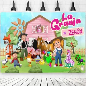 Green Grass Farm Theme Party Background Custom Decorate La Granja De Zenon Backdro Photo Backdrop Kids 1st Birthday Baby Shower
