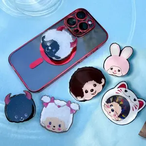 Monchhichi Phone Grip Pink Chimutan Bunny Lucky Cat Boy Sanri Charm Kindle Stand Accessory Holder Kawaii Rabbit Miffy Domo Devil