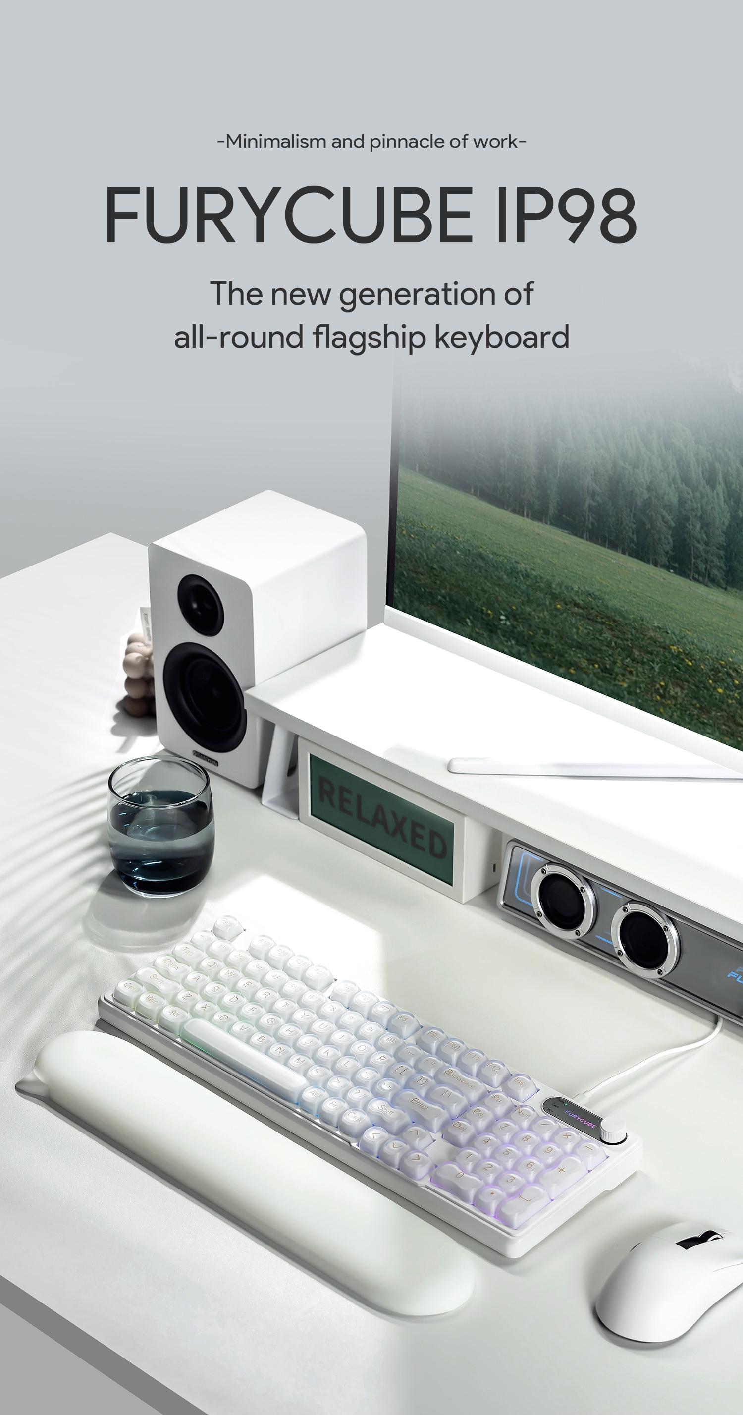 New upgrade 2.0 IP98 Wired Keyboard Gradient PBT Keycaps Side-Engraved Backlit Letters Smart Knob Gasket Structure Waterproof RGB Lighting Durable Double-Shot Keycaps Anti-Oil Matte Texture Membrane Keyboard Office Silent, Idea Birthday Gift