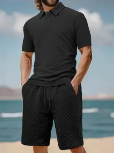 Men's summer polo shirt with a collar and a short-sleeved jacquard   drawstring shorts, casual and breathable, comfortable sweat-wicking, suitable for fitness, sports, leisure, gifts, a must-have for the men's wardrobe.