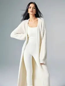 Elegant Women's Long Knit Cardigan Sweater, Long Sleeve, Knitwear, Casual Plain Color, Spring Fall Winter, Essential Daily Wear, Plus Size Available, Everyday, Womenswear