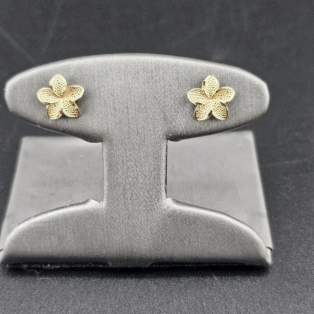 14k Gold Hawaiian Flower Earrings, Fine Jewelry for Everyday Wear