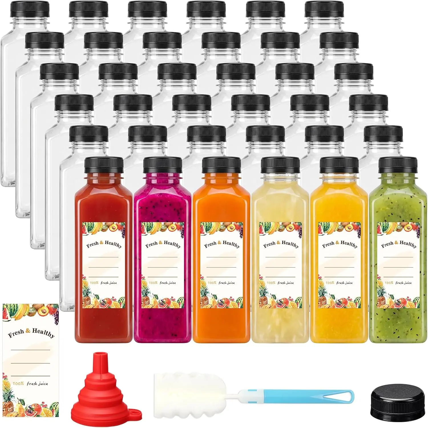 42pcs 16oz Plastic Juice Bottles with Caps, Reusable Juicing Bottles with Lids, Clear Containers for Smoothies and Other Beverages