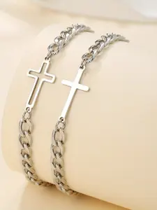 2-Piece Set High-Quality Stainless Steel Cross Bracelets, Couples Bracelets, Fashionable Couple's Bracelet for Daily Wear and Party Gifts
