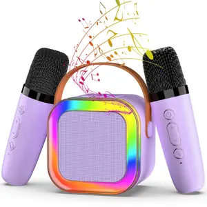Mini Karaoke Machine for Kids 2025 TOP Toys Birthday Gifts Ideas for Girls Ages 4-12 with 2 Wireless Mics Bluetooth 5.0 Pro Connectivity & 5W Speakers Perfect for Party RGB Rechargeable 1500mAh Battery USB-C Fast Charging