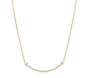 Pre-owned Tiffany T Smile Pendant in Yellow Gold full paved Small