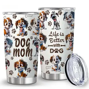20oz Stainless Steel Double-Walled Insulated Tumbler |     Leakproof Travel Mug for Hot & Cold Drinks |     Cute Dog Mom Print, BPA-Free, Perfect Gift for Wife, Friend, Mom, or Dog Lovers