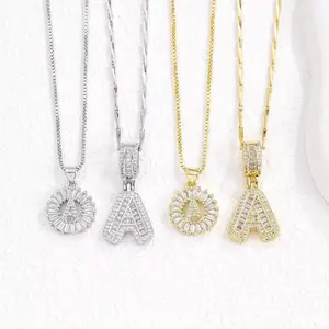 2-Pack 14k Gold-Plated Initial Letter Necklaces, Dainty Chunky Zirconia Round Circle Pendant Jewelry Set, Personalized Custom Gift for Mom/Daughter for Valentine's Day/Anniversary, TikTokshopspringglowu Fashion Accessory    bri and gemelo necklace