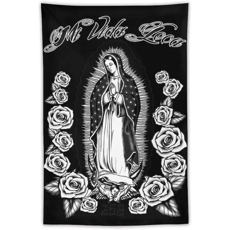 Virgin of Guadalupe statue, Virgin Mary, Jesus, Christmas, tapestry wall decoration, religious embroidered textiles, religious home decoration, living room, bedroom, orphanage, room decoration, fashionable tapestry!Hanging Peach Props
