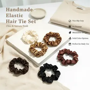 6 Pack Handmade Scrunchies for Women Girls – Solid Color Elastic Hair Ties, Non-Slip No Damage Cute Hair Bands for Daily School Work Casual Outfits, Minimalist Versatile Hair Accessories