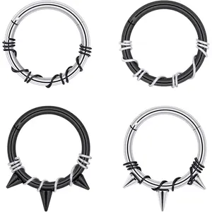 4 count Stainless Steel 16G Septum Clicker Dangle Hinged Segment Ring with Planet CZ Moon  Septum Piercing