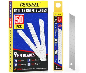 DIYSELF 50Pcs 9mm Utility Knife Replacement Blades, Snap Off Blades for 9MM Universal Box Cutters (60°)